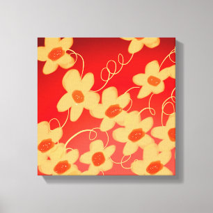 Oranje bloesems met rood canvas afdruk