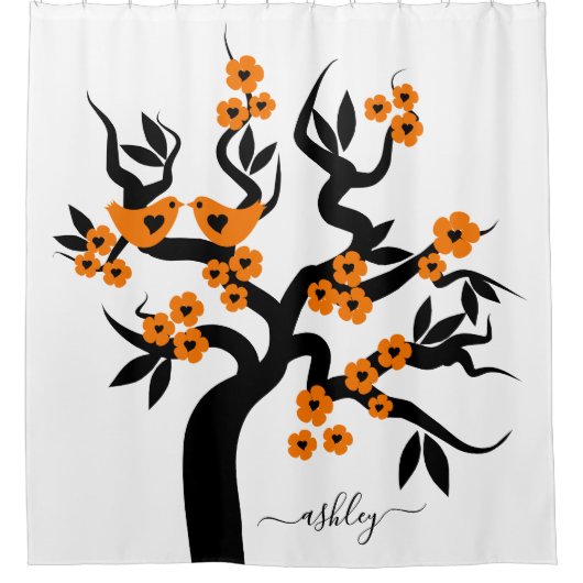 Oranje bloesems Tortelduifjes sakura cherry tree Douchegordijn (Voorkant)