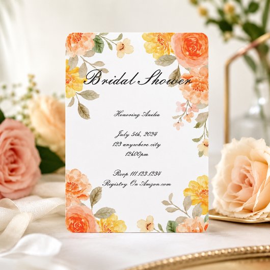 ORANJE BLOMEM BOTANISCHE BRUIDSBRUNCH UITNODIGING