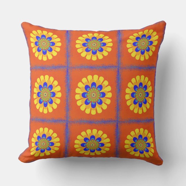 Oranje Bloom Patchwork Buitenkussen (Voorkant)