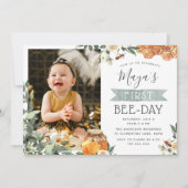 Oranje Blossom Bee Theme Foto Birthday Party Kaart (Voorkant)