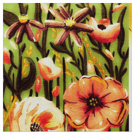 Oranje Blossom Bird Stof