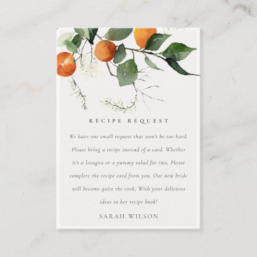 Oranje Blossom Botanische Recipe Request Bride Informatiekaartje (Voorkant)