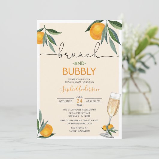 Oranje Blossom Bridal Brunch en Bubble Mimosa  Kaart (Staand voorkant)