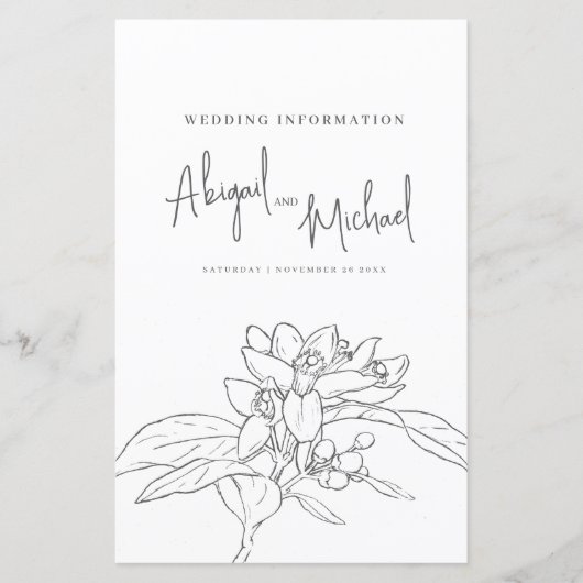 Oranje Blossom bruiloft gast informatie (Voorkant)