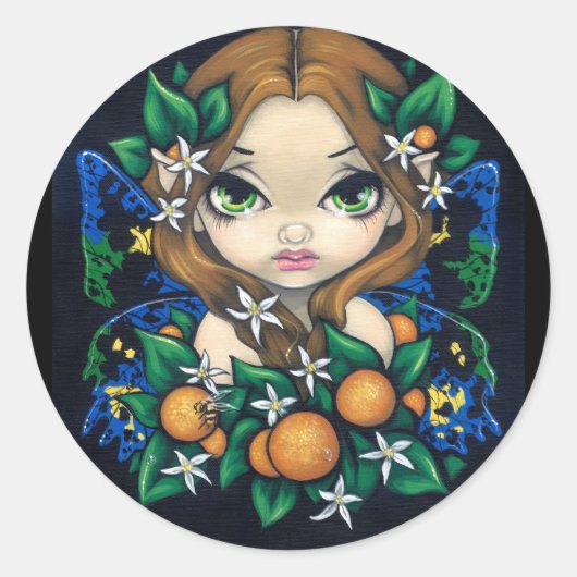 "Oranje Blossom Fairy" ticker Ronde Sticker (Voorkant)