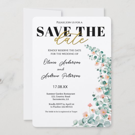 Oranje Blossom Floral save the date Kaart (Voorkant)