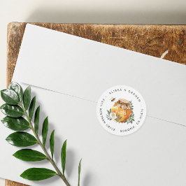 Oranje Blossom Honey Bee Couples Return Address Ronde Sticker