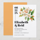 Oranje Blossom & Jasmine Blooms Save the Date Kaart (Voorkant / Achterkant)