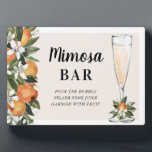 Oranje Blossom Mimosa Bar Fotoplaat<br><div class="desc">Het teken van de bar van Mimosa kenmerkt sinaasappels,  oranje bloesems,  en champagneglas.</div>