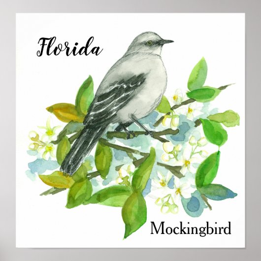 Oranje Blossom Mockingbird van Florida Poster (Voorkant)
