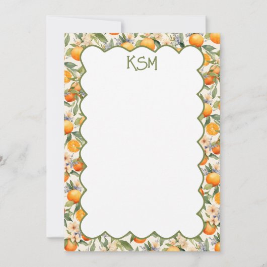 Oranje Blossom Monogram Notitiekaarten Kaart (Voorkant)