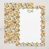 Oranje Blossom Monogram Notitiekaarten Kaart (Voorkant / Achterkant)