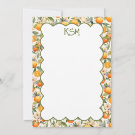 Oranje Blossom Monogram Notitiekaarten Kaart