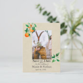 Oranje Blossom Save the Date Foto QR Code Briefkaart (Staand voorkant)