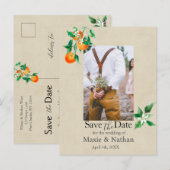 Oranje Blossom Save the Date Foto QR Code Briefkaart (Voorkant / Achterkant)