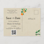 Oranje Blossom Save the Date Foto QR Code Briefkaart (Achterkant)