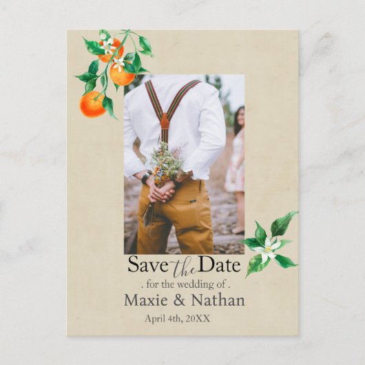 Oranje Blossom Save the Date Foto QR Code Briefkaart (Voorkant)