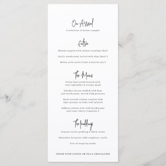 Oranje blossom-schets mono bruiloft menu (Achterkant)