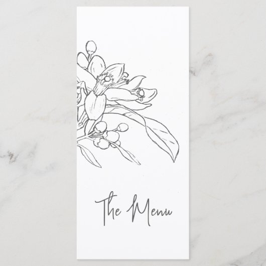 Oranje blossom-schets mono bruiloft menu (Voorkant)