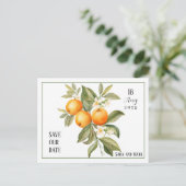 Oranje Blossom Sla de datum op Briefkaart (Staand voorkant)