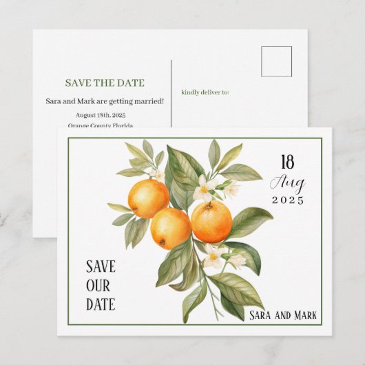Oranje Blossom Sla de datum op Briefkaart (Voorkant / Achterkant)