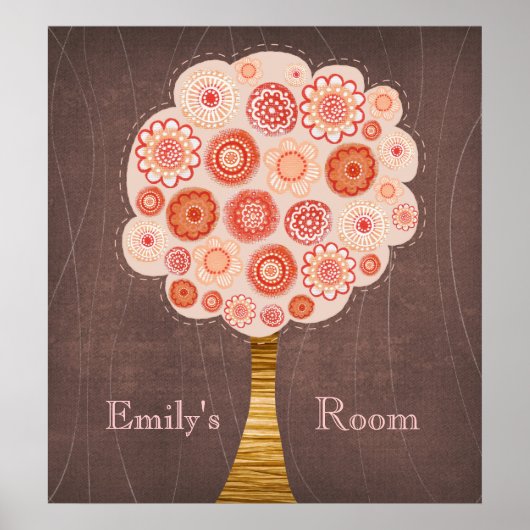 Oranje Blossom Tree Baby Girl Room Poster (Voorkant)