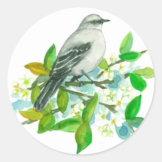 Oranje Blossom Tree Florida Mockingbird Ronde Sticker (Voorkant)