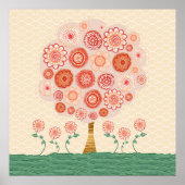 Oranje Blossom Tree gemengde media Poster Afdrukku (Voorkant)