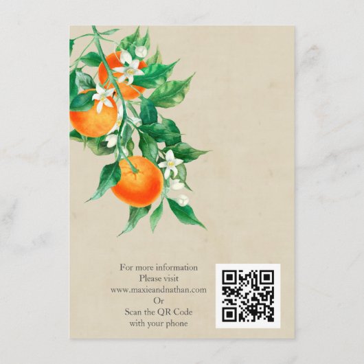 Oranje Blossom Wedding QR-code Informatiekaartje (Achterkant)