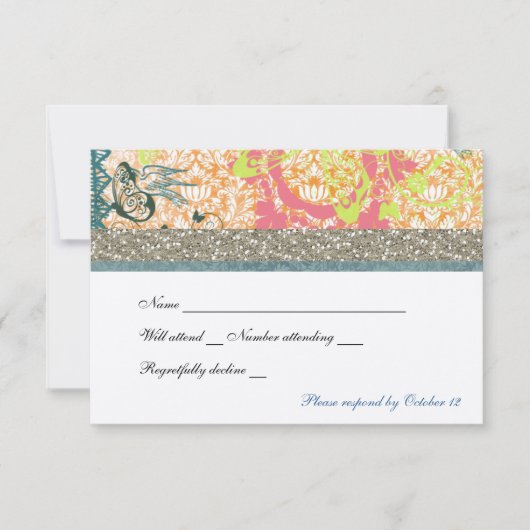 Oranje Blue Boho Chic Gypsy rsvp Kaartje (Voorkant)