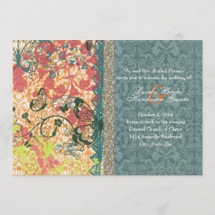 Oranje Blue Boho Chic Gypsy Wedding Invitations Kaart