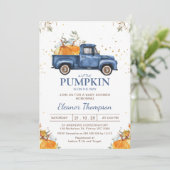  Oranje Blue Boys Pumpkin Truck Baby shower Kaart (Staand voorkant)