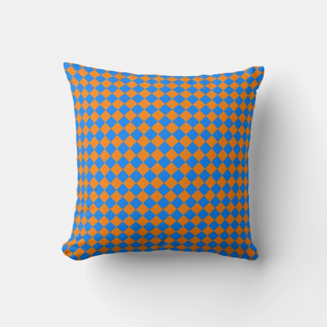 Oranje Blue Checker Diamond Pattern Kussen (Voorkant)