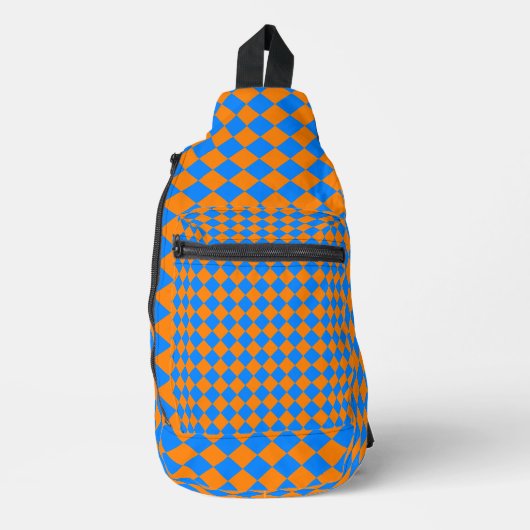 Oranje Blue Checker Diamond Pattern Sling Bag (Voorkant)