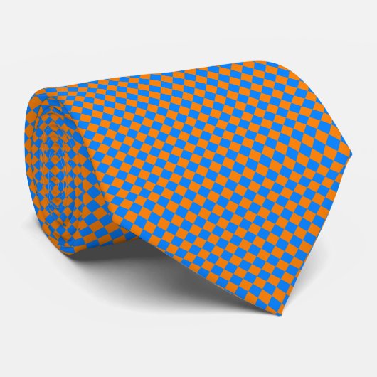 Oranje Blue Checker Diamond Pattern Stropdas (Opgerold)