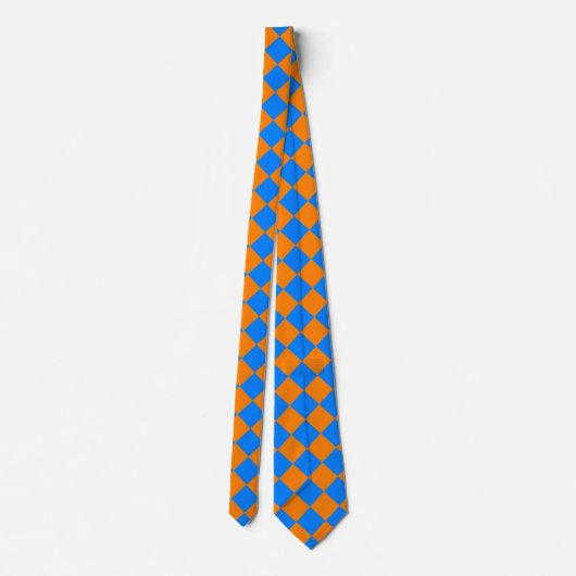Oranje Blue Checker Diamond Pattern Stropdas (Achterkant)