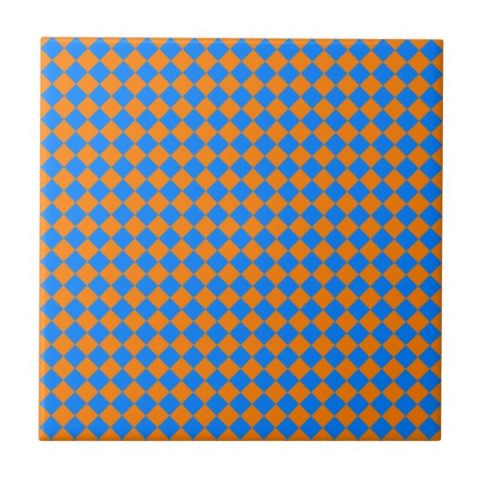 Oranje Blue Checker Diamond Pattern Tegeltje (Voorkant)