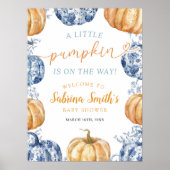 Oranje Blue Chinoiserie Pumpkin Baby shower Poster (Voorkant)