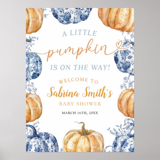 Oranje Blue Chinoiserie Pumpkin Baby shower Poster (Voorkant)