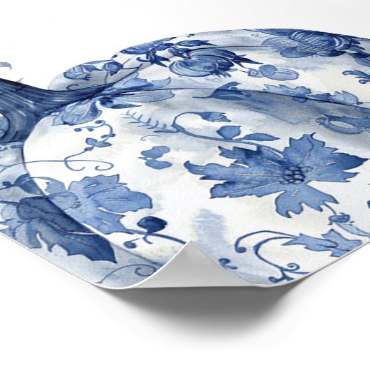 Oranje Blue Chinoiserie Pumpkin Vrijgezellenfeest Poster (Hoek)