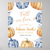 Oranje Blue Chinoiserie Pumpkin Vrijgezellenfeest Poster (Voorkant)