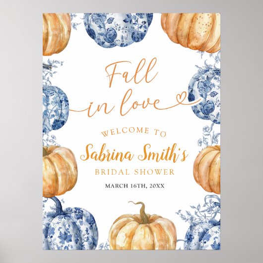 Oranje Blue Chinoiserie Pumpkin Vrijgezellenfeest Poster (Voorkant)