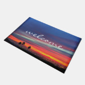 Oranje Blue Clouds Sunset Landscape Foto Welkom Deurmat (Schuin)