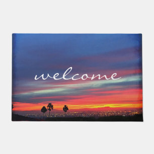 Oranje Blue Clouds Sunset Landscape Foto Welkom Deurmat