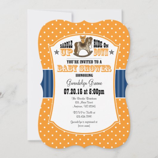 Oranje Blue Cowboy Baby shower Invitation Kaart (Voorkant)
