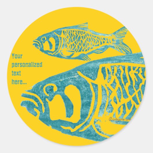 Oranje Blue Fishes Gepersonaliseerde Stickers (Voorkant)