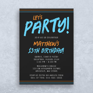 Oranje Blue Lines Boy Birthday Party Kaart
