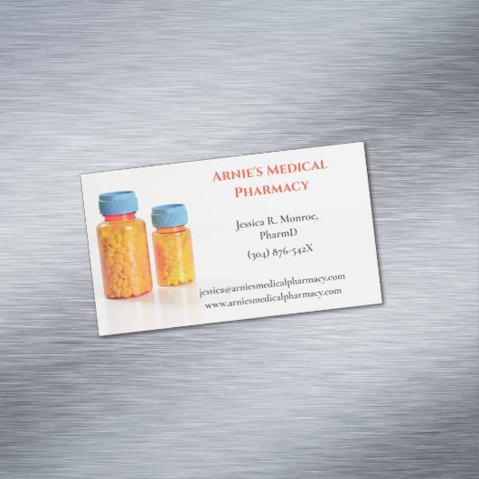 Oranje Blue Pill Bottles Apotheker Apotheek Magnetisch Visitekaartje (Voorbeeld)