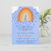 Oranje Blue Rainbow Rain Clouds Balloon Verjaardag Kaart (Staand voorkant)